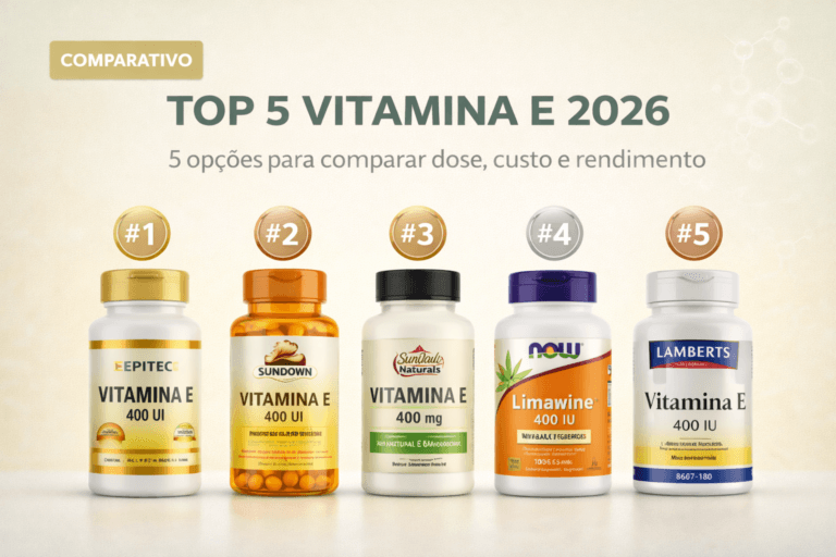 Vitamina E: Top 5 (2026) 400 UI e 1000 UI + tabela e custo por dia